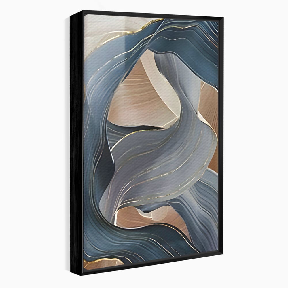 Tablou canvas cu pictura abstracta cu valuri ondulate, in rama de aluminiu negru